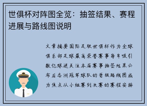 世俱杯对阵图全览：抽签结果、赛程进展与路线图说明